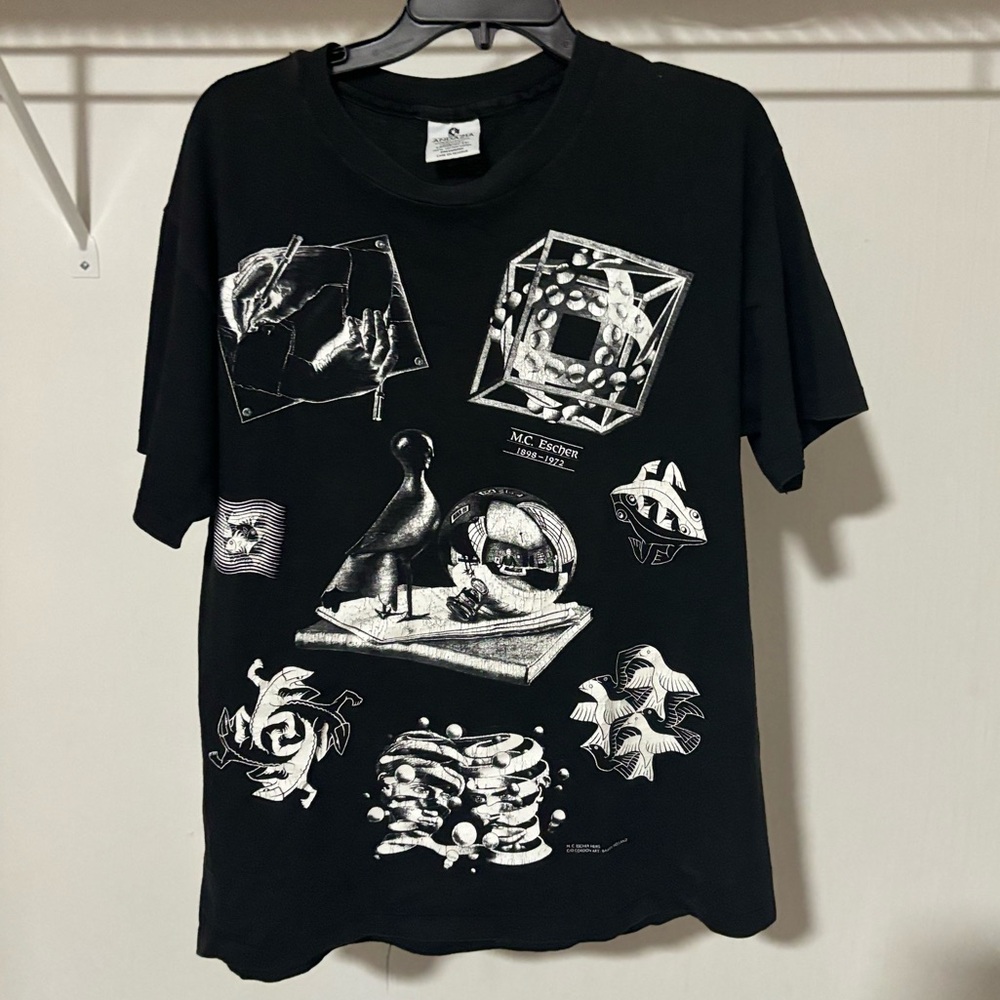 Vintage MC Escher Art Tshirt 90s Lithography All Over Grail Sz L